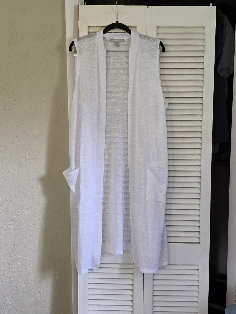 Woman Within White Sleeveless Open-Front Long Vest with Pockets
